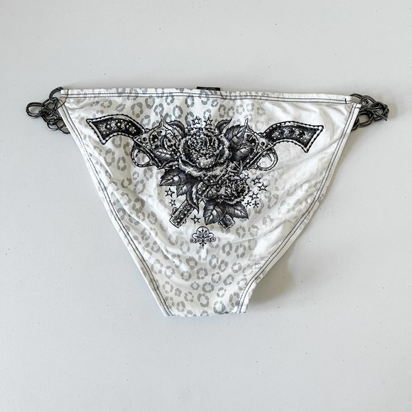 Sinful by Affliction Guns & Roses Embellished Bikini Bottom White Black Large - Picture 8 of 9